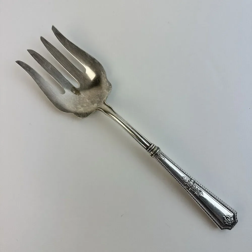 Elegant Sterling Silver Handle Cold Meat Serving Fancy Silverplate Fork 9.25”